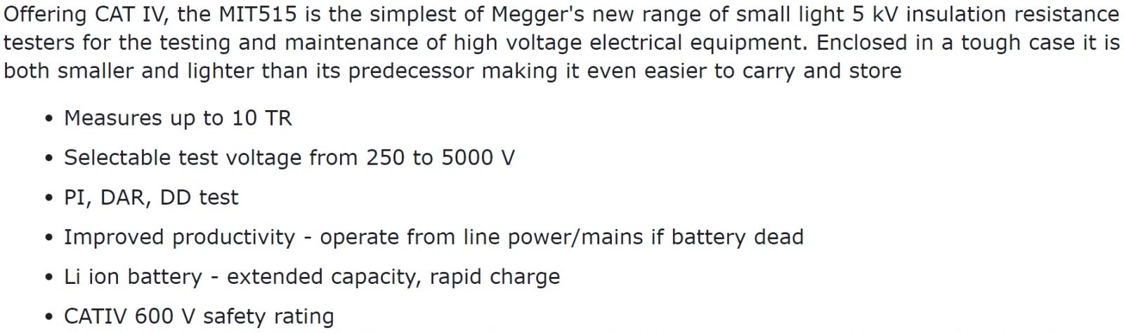 מגר בודד בידוד רציפות התנגדות חשמלי MEGGER MIT4515